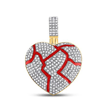 Load image into Gallery viewer, 10kt Yellow Gold Men&#39;s Round Diamond Red Broken Heart Charm Pendant 3/4 Cttw product  Top View from Splendid Jewellery