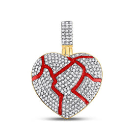 10kt Yellow Gold Men's Round Diamond Red Broken Heart Charm Pendant 3/4 Cttw product  Top View from Splendid Jewellery