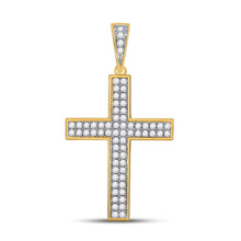 Load image into Gallery viewer, 10kt Yellow Gold Men&#39;s Roman Cross Diamond Charm Pendant - 3/4 Cttw product  Top View from Splendid Jewellery