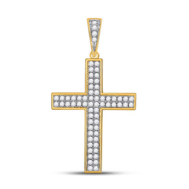 10kt Yellow Gold Men's Roman Cross Diamond Charm Pendant - 3/4 Cttw product  Top View from Splendid Jewellery