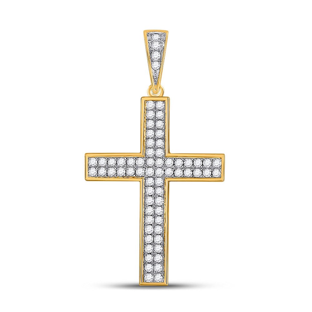 Men's Diamond Charm Pendant | 10kt Yellow Gold Mens Round Diamond Roman Cross Charm Pendant 3/4 Cttw | Splendid Jewellery GND