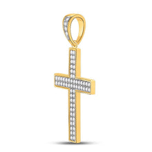 Load image into Gallery viewer, 10kt Yellow Gold Men&#39;s Roman Cross Diamond Charm Pendant - 3/4 Cttw product Side View from Splendid Jewellery
