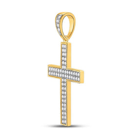 10kt Yellow Gold Men's Roman Cross Diamond Charm Pendant - 3/4 Cttw product Side View from Splendid Jewellery