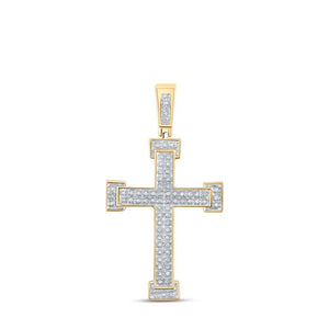 Men's Diamond Charm Pendant | 10kt Yellow Gold Mens Round Diamond Roman Cross Religious Charm Pendant 1/5 Cttw | Splendid Jewellery GND