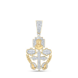10kt Yellow Gold Men's Diamond Rosary Jesus Cross Charm Pendant - 3/4 Cttw product  Top View from Splendid Jewellery