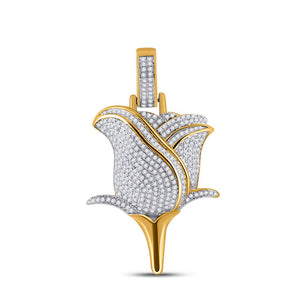 Men's Diamond Charm Pendant | 10kt Yellow Gold Mens Round Diamond Rose Charm Pendant 7/8 Cttw | Splendid Jewellery GND