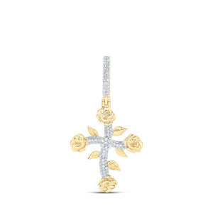 Men's Diamond Charm Pendant | 10kt Yellow Gold Mens Round Diamond Rose Cross Charm Pendant 1/3 Cttw | Splendid Jewellery GND