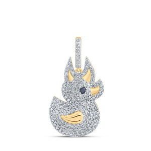 Men's Diamond Charm Pendant | 10kt Yellow Gold Mens Round Diamond Rubber Duck Charm Pendant 1-1/2 Cttw | Splendid Jewellery GND