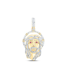 Load image into Gallery viewer, 10kt Yellow Gold Men's Diamond Ruby Jesus Face Charm Pendant - 1 Cttw | Splendid Jewellery product  Top View from Splendid Jewellery