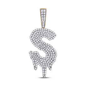 10kt Yellow Gold Men's Round Diamond S Drip Letter Charm Pendant - 2 Cttw product  Top View from Splendid Jewellery