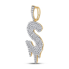 Load image into Gallery viewer, 10kt Yellow Gold Men's Round Diamond S Drip Letter Charm Pendant - 2 Cttw product Side View from Splendid Jewellery