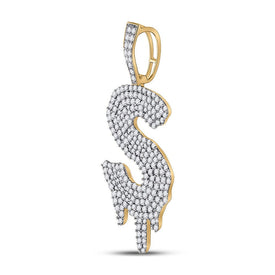 10kt Yellow Gold Men's Round Diamond S Drip Letter Charm Pendant - 2 Cttw product Side View from Splendid Jewellery