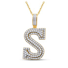 10kt Yellow Gold Men's Round Diamond S Initial Letter Charm Pendant - 1-5/8 Cttw product  Top View from Splendid Jewellery