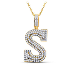 10kt Yellow Gold Men's Round Diamond S Initial Letter Charm Pendant - 1-5/8 Cttw product  Top View from Splendid Jewellery