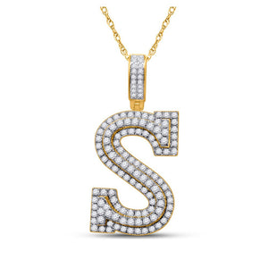 Men's Diamond Charm Pendant | 10kt Yellow Gold Mens Round Diamond S Initial Letter Charm Pendant 1-5/8 Cttw | Splendid Jewellery GND