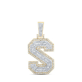 10kt Yellow Gold Men's Diamond S Initial Letter Charm Pendant - 1 Cttw product  Top View from Splendid Jewellery