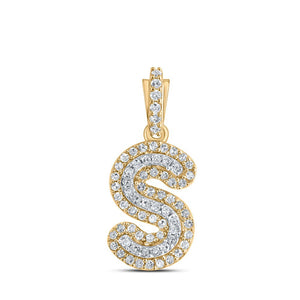 Men's Diamond Charm Pendant | 10kt Yellow Gold Mens Round Diamond S Initial Letter Charm Pendant 1/5 Cttw | Splendid Jewellery GND