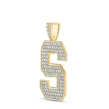Load image into Gallery viewer, 10kt Yellow Gold Mens Round Diamond S Initial Letter Charm Pendant - 2 Cttw | Splendid Jewellery product Side View from Splendid Jewellery