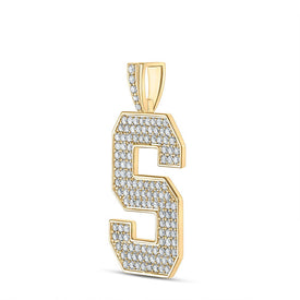 10kt Yellow Gold Mens Round Diamond S Initial Letter Charm Pendant - 2 Cttw | Splendid Jewellery product Side View from Splendid Jewellery