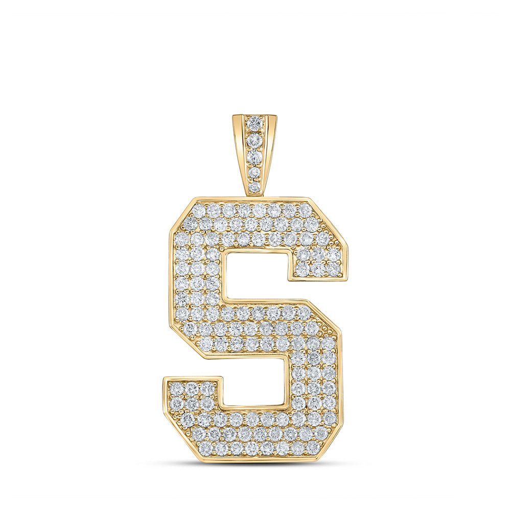 Men's Diamond Charm Pendant | 10kt Yellow Gold Mens Round Diamond S Initial Letter Charm Pendant 2 Cttw | Splendid Jewellery GND