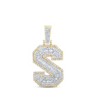 10kt Yellow Gold Men's Round Diamond S Initial Letter Charm Pendant 3/4 Cttw - Exquisite Diamond Elegance product  Top View from Splendid Jewellery