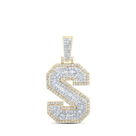10kt Yellow Gold Men's Round Diamond S Initial Letter Charm Pendant 3/4 Cttw - Exquisite Diamond Elegance product  Top View from Splendid Jewellery