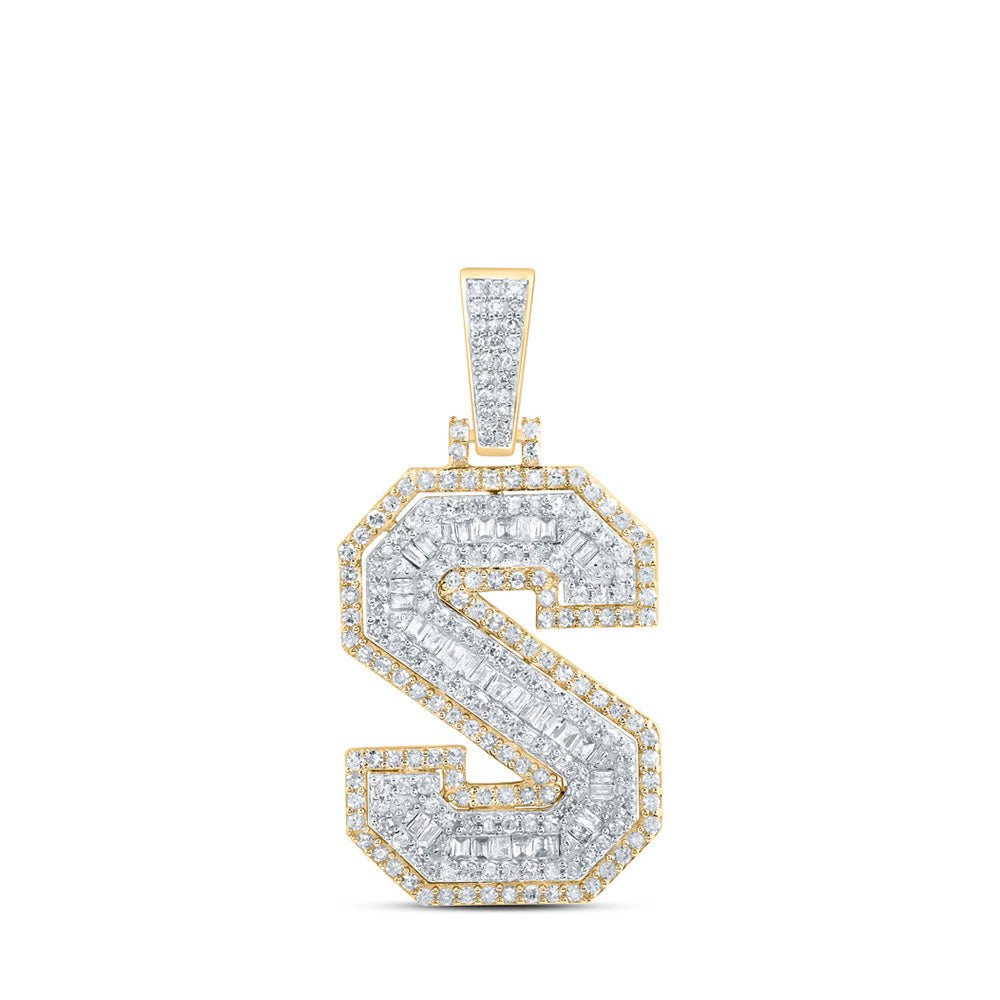 Men's Diamond Charm Pendant | 10kt Yellow Gold Mens Round Diamond S Initial Letter Charm Pendant 3/4 Cttw | Splendid Jewellery GND