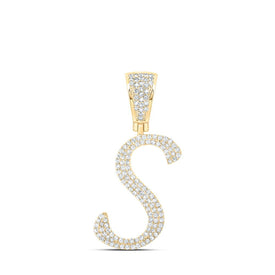 10kt Yellow Gold Men's Round Diamond S Initial Letter Charm Pendant - 5/8 Cttw | Splendid Jewellery product  Top View from Splendid Jewellery
