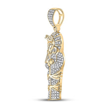 Load image into Gallery viewer, 10kt Yellow Gold Men&#39;s Round Diamond Sarcophagus Mummy Pharaoh Charm Pendant - 3/8 Cttw | Splendid Jewellery product Side View from Splendid Jewellery
