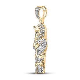 10kt Yellow Gold Men's Round Diamond Sarcophagus Mummy Pharaoh Charm Pendant - 3/8 Cttw | Splendid Jewellery product Side View from Splendid Jewellery