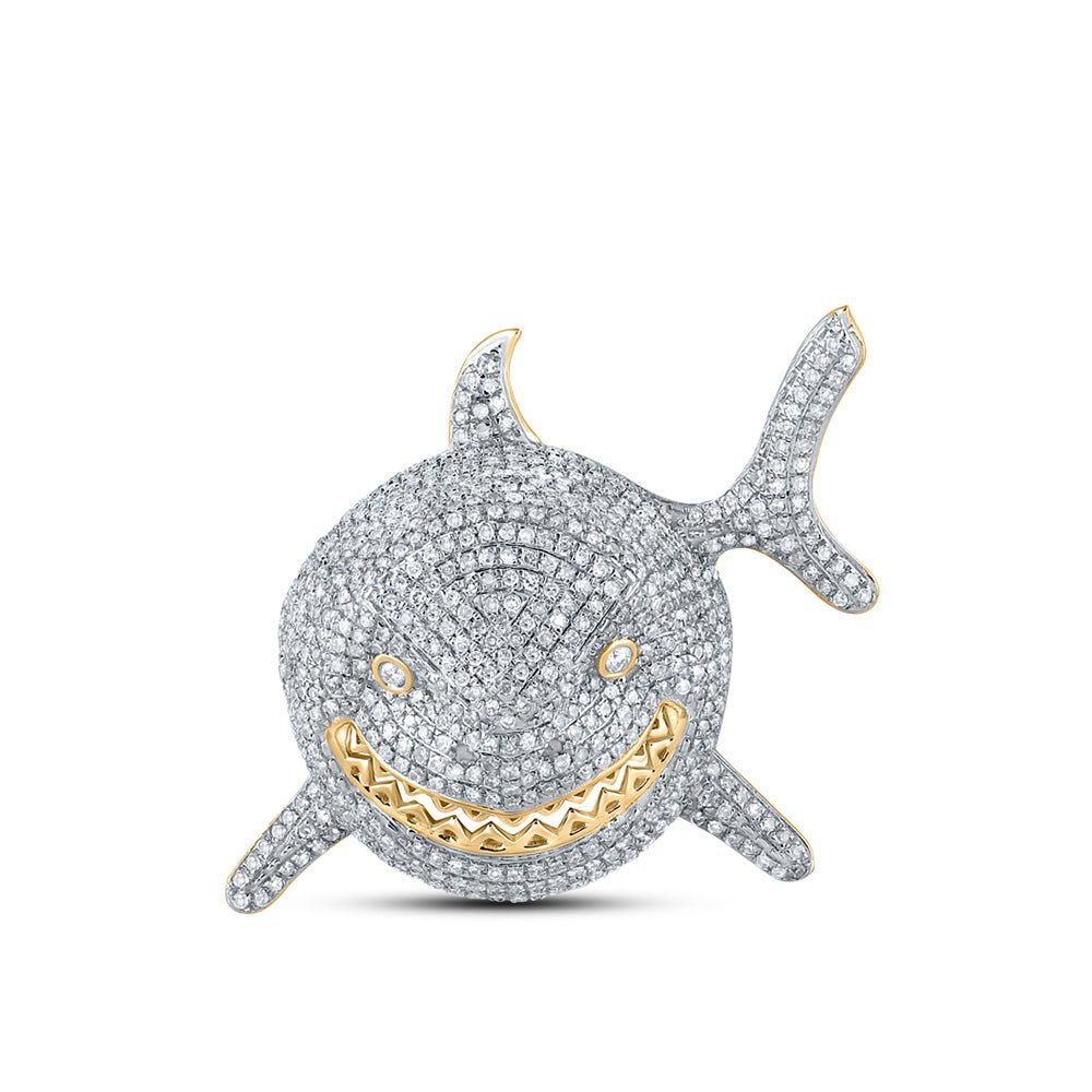 Men's Diamond Charm Pendant | 10kt Yellow Gold Mens Round Diamond Shark Animal Charm Pendant 1-7/8 Cttw | Splendid Jewellery GND