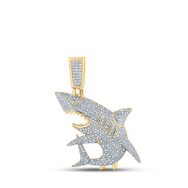10kt Yellow Gold Men's Round Diamond Shark Animal Charm Pendant - 7/8 Cttw product  Top View from Splendid Jewellery