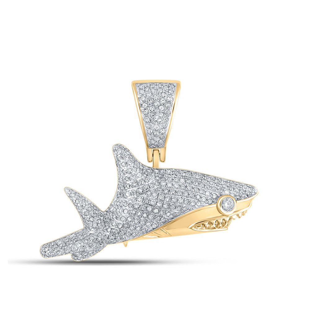Men's Diamond Charm Pendant | 10kt Yellow Gold Mens Round Diamond Shark Charm Pendant 1 Cttw | Splendid Jewellery GND