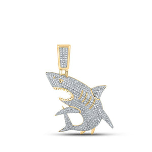 Men's Diamond Charm Pendant | 10kt Yellow Gold Mens Round Diamond Shark Charm Pendant 1 Cttw | Splendid Jewellery GND