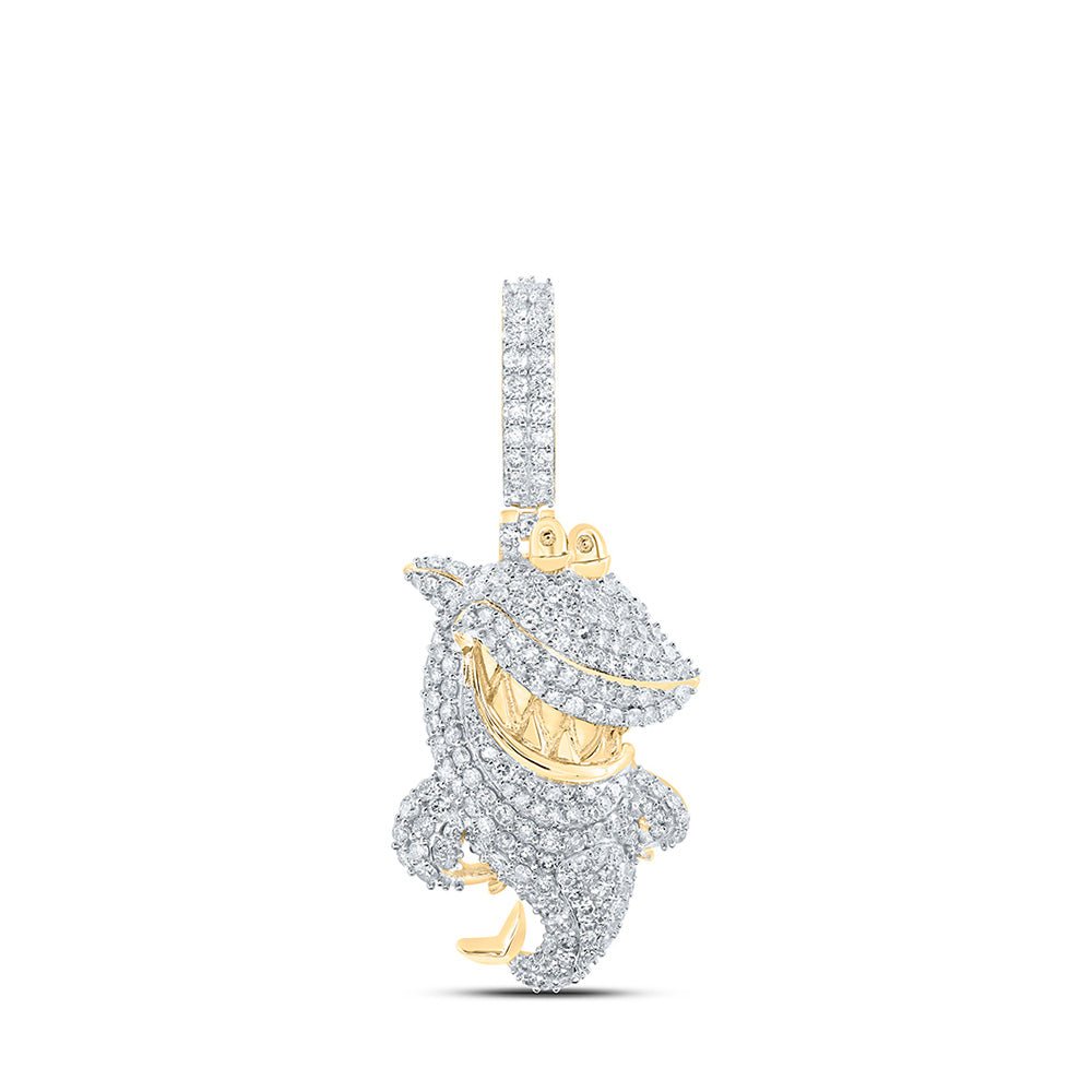 Men's Diamond Charm Pendant | 10kt Yellow Gold Mens Round Diamond Shark Grin Animal Charm Pendant 1-3/4 Cttw | Splendid Jewellery GND