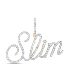10kt Yellow Gold Men's Round Diamond SLIM Name Charm Pendant - 3/4 Cttw | Splendid Jewellery product  Top View from Splendid Jewellery