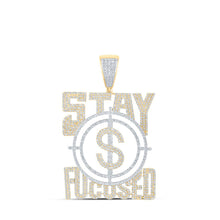 Load image into Gallery viewer, 10kt Yellow Gold Men&#39;s Round Diamond Stay Focused Charm Pendant - 2-3/4 Cttw product  Top View from Splendid Jewellery