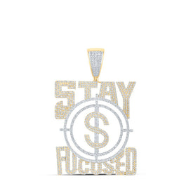 10kt Yellow Gold Men's Round Diamond Stay Focused Charm Pendant - 2-3/4 Cttw product  Top View from Splendid Jewellery