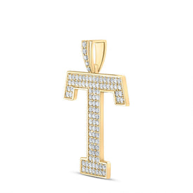 10kt Yellow Gold Men's Round Diamond T Initial Letter Charm Pendant - 1-1/2 Cttw product Side View from Splendid Jewellery