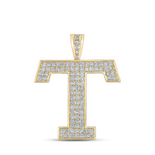 Load image into Gallery viewer, 10kt Yellow Gold Men's Round Diamond T Initial Letter Charm Pendant - 1-1/2 Cttw product  Top View from Splendid Jewellery