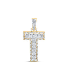 10kt Yellow Gold Men's Round Diamond T Initial Letter Charm Pendant 3/4 Cttw product  Top View from Splendid Jewellery