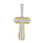 10kt Yellow Gold Men's Diamond T Letter Charm Pendant - 1 Cttw product  Top View from Splendid Jewellery