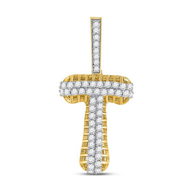 10kt Yellow Gold Men's Diamond T Letter Charm Pendant - 1 Cttw product  Top View from Splendid Jewellery