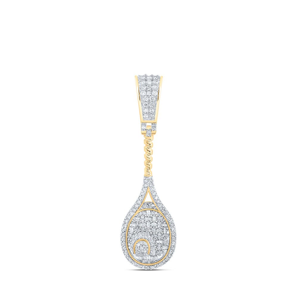 Men's Diamond Charm Pendant | 10kt Yellow Gold Mens Round Diamond Tennis Racket Sport Charm Pendant 1 Cttw | Splendid Jewellery GND