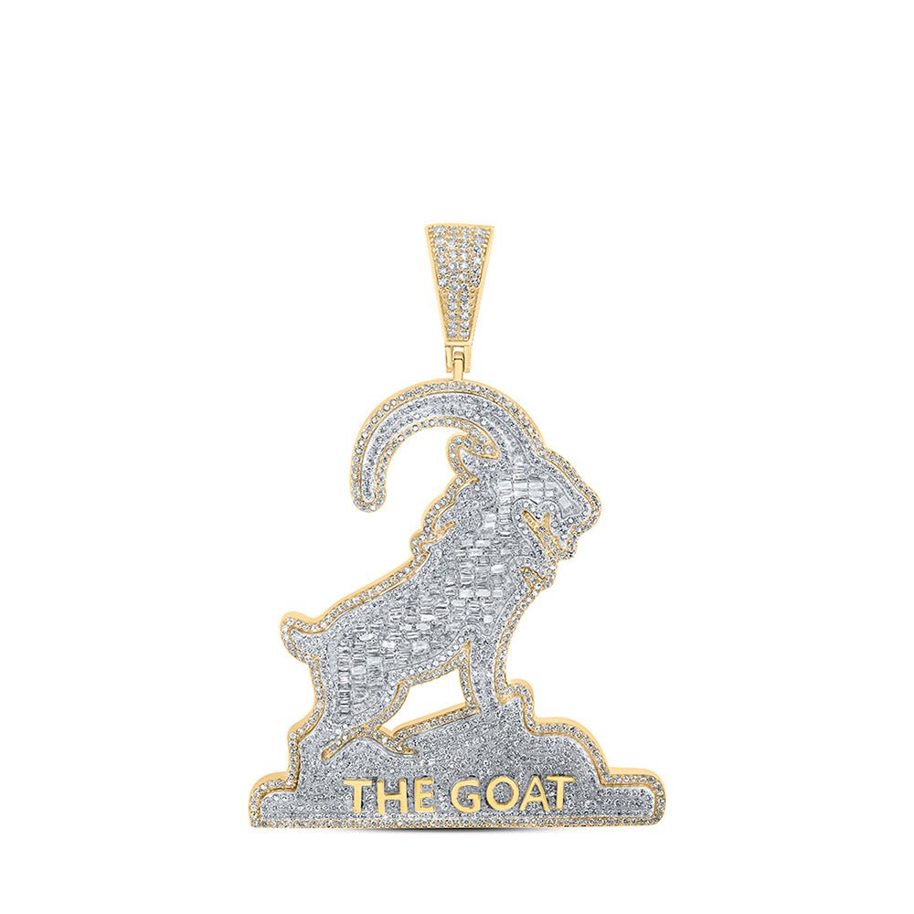 Men's Diamond Charm Pendant | 10kt Yellow Gold Mens Round Diamond The GOAT Charm Pendant 2-1/2 Cttw | Splendid Jewellery GND