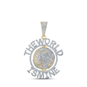 Men's Diamond Charm Pendant | 10kt Yellow Gold Mens Round Diamond The World Is Mine Charm Pendant 4 Cttw | Splendid Jewellery GND