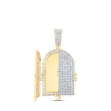 Load image into Gallery viewer, 10kt Yellow Gold Men's Round Diamond Tomb Doors Memory Charm Pendant 3-3/4 Cttw product Side View from Splendid Jewellery