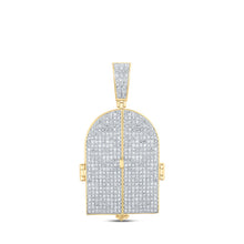 Load image into Gallery viewer, 10kt Yellow Gold Men's Round Diamond Tomb Doors Memory Charm Pendant 3-3/4 Cttw product  Top View from Splendid Jewellery