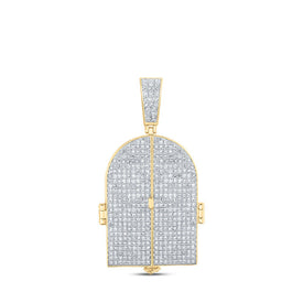10kt Yellow Gold Men's Round Diamond Tomb Doors Memory Charm Pendant 3-3/4 Cttw product  Top View from Splendid Jewellery
