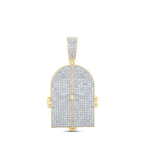 Men's Diamond Charm Pendant | 10kt Yellow Gold Mens Round Diamond Tomb Doors Memory Charm Pendant 3-3/4 Cttw | Splendid Jewellery GND